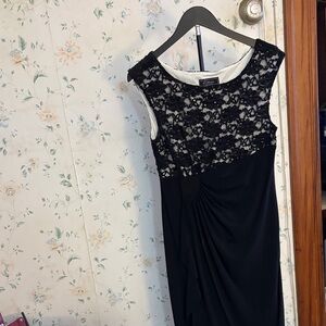 dressbarn Elegant Black and White Floral Lace Midi Dress